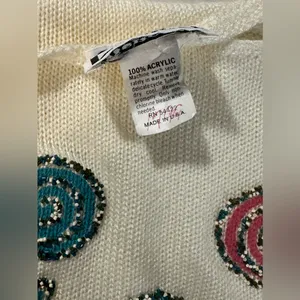 Vintage Kenneth Too‎ Ivory Aztec Pullover Sweater Turquoise Embellished Sz S/M thumbnail 10