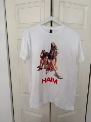 HAIM Band Tee White Crewneck Cotton T-Shirt HAIM Sisters Size Medium thumbnail 2