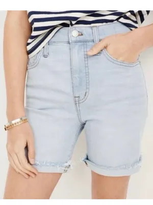Madewell Mid Length Shorts Size 23 Blue Light Wash High Rise Preppy Coastal Chic thumbnail 1
