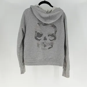 Zadig And Voltaire Comfy Zip Cotton Terry Lined Full Zip Skull Jacket Gray XS thumbnail 4