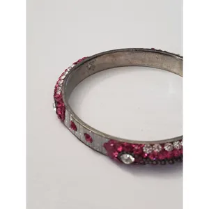 Vintage Bracelet / Bangle Pink & Silver Tone with Clear Gems thumbnail 7