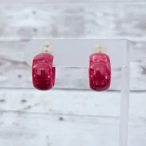 Vintage Clip On Earrings Red Marbled? Hoops Retro thumbnail 10