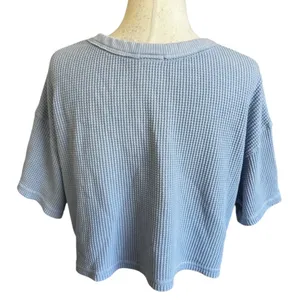 OFFLINE by Aerie Blue Waffle Knit Cropped T-Shirt Womens XS Scoop Neck | 0079 thumbnail 2