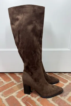 Nine West Zeran Knee High Boots Brown faux suede Size 9 Block Heel Full Zip fall thumbnail 1