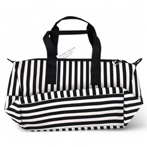 Alice + Olivia Duffle Bag Black and White Positano Stripe Weekender Tote thumbnail 8
