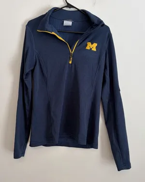 University Of Michigan Columbia Grid Fleece Pullover Medium Navy Yellow Athletic thumbnail 1