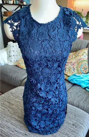 NWT Lulus Semi-formal Backless Above-Knee Lace Navy Dress, Sz S thumbnail 1