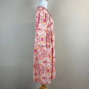 Sheilay Midi Dress Womens Large Pink Floral Tassel 3/4 Sleeve V-Neck‎ Summer NEW thumbnail 7