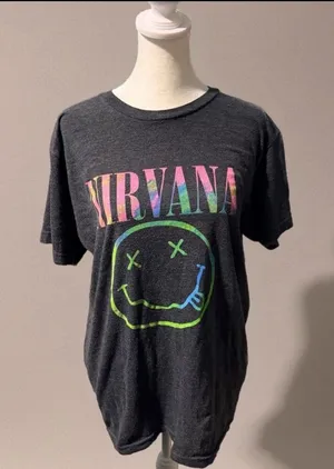 Nirvana Smiley Face Graphic T-Shirt Unisex S Multicolor Handmade thumbnail 1