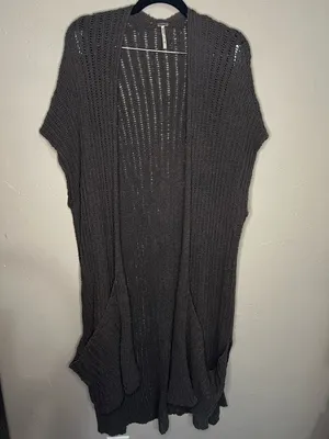 Free People Sloppy Pocket Long Line Cardigan Duster Boho‎ Vest thumbnail 2