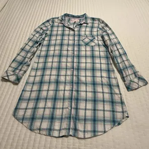 Victoria’s Secret Sz S Small Blue Pink White Plaid Flannel Pajama Night Shirt thumbnail 1
