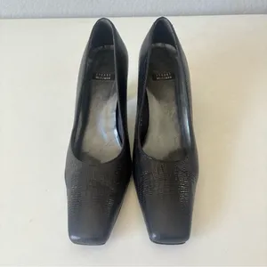 Stuart Weitzman Black Leather Pumps Mid Heels Square Toe Women's Size 7 B thumbnail 3