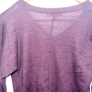 Loft Lightweight Maroon Beaded Long Sleeve Acrylic And Wool Blend V Neck Top thumbnail 10