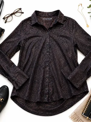 Abercrombie & Fitch Women XL Bronze Metallic Shimmer Button Front Blouse NWT Top thumbnail 4