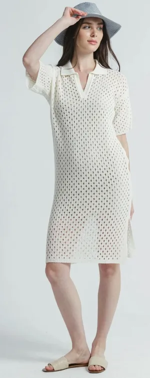 PrettyLittleThing White Open Knit Polo Dress size XL thumbnail 1