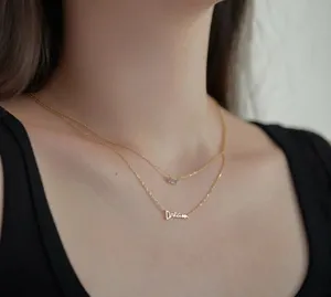 14k gold plated over silver double chain and pendants necklace dream minimalist 925 Sterling silver thumbnail 3