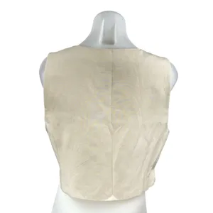Zara Beige Sleeveless Knit V Neck Button Down Vest Shirt Blouse Crop Top Size L thumbnail 4