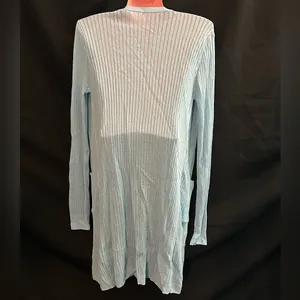 SHEIN Light Blue Ribbed Long Length Cardigan Pockets Lightweight thumbnail 2
