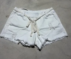Aerie White Distressed belted denim Shorts XS thumbnail 1