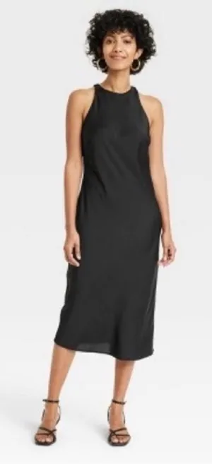 NWT A New Day Black High Neck Midi Slip Dress Size Small thumbnail 1