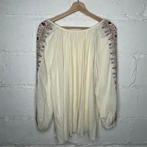 Tory‎ Burch Luna Gauzy Cream Embroidered Peasant Blouse Scoop Neck Size Medium thumbnail 2