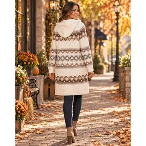 ABERCROMBIE & FITCH Fair Isle Hooded Long Cardigan Sweater Cream Fairisle XS thumbnail 7
