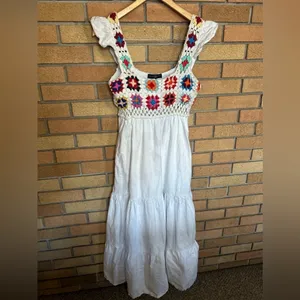 RTR Slate & Willow Crochet White Tiered Maxi Dress Size XS READ** thumbnail 2