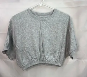 Aerie Offline women's light gray cropped elastic hem Crewcut loose top cotton XS thumbnail 1