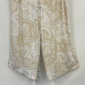 Ellen Tracy Floral Paisley Wide Leg Lounge Pants Smocked Waist Large Tan White thumbnail 5