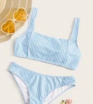 Blue and White striped bikini thumbnail 1