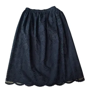 Shadows Vintage 80s Black Goth Witchy Dark Cottagecore Floral Lace Midi Skirt thumbnail 1
