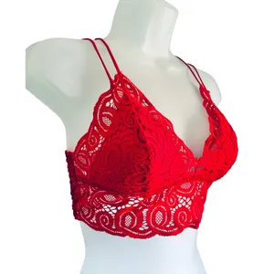 Victoria's Secret PINK Bralette Red Lace Lined Stretchy Pullover Small thumbnail 2