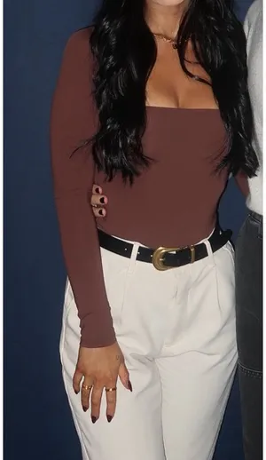Brown Square Neck Long Sleeve Bodysuit thumbnail 1