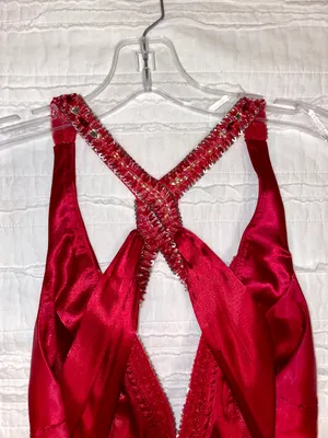 Faviana Red Satin Prom Dress thumbnail 6
