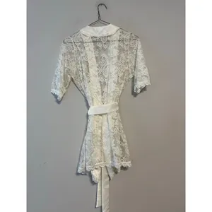 Ivory Lace Kimono Robe Lingerie Cover Up Bridal Romantic Feminine Fairy Antique thumbnail 5