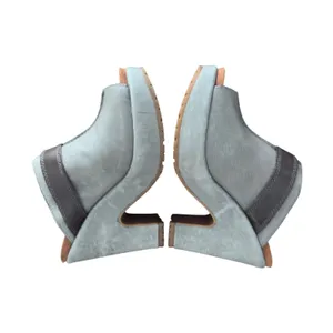 Lucky Brand Women's Gray Leather‎ Peep Toe Wedge Mules Casual Shoes Size 6.5 thumbnail 4