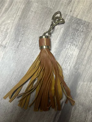 Oversized 7.5" Two Tone Faux Leather Tassel Bag Charm Keychain Brown thumbnail 3