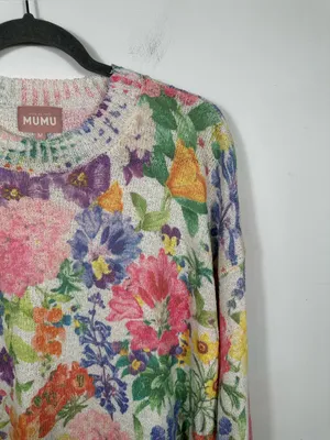Show Me Your Mumu Sue Cuffed Tunic Sweater M Ivory‎ Botanical Floral Knit thumbnail 5