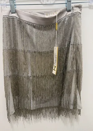 MESHKI NWT Sofia beaded fringe skirt Gray Size XS thumbnail 1