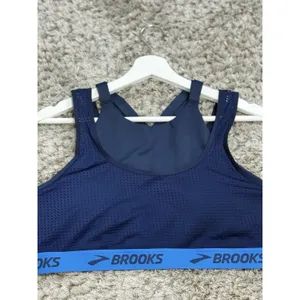 Brooks Running Sports Bra Womens Blue Mesh Strappy High Neck Crop Top Size L thumbnail 4