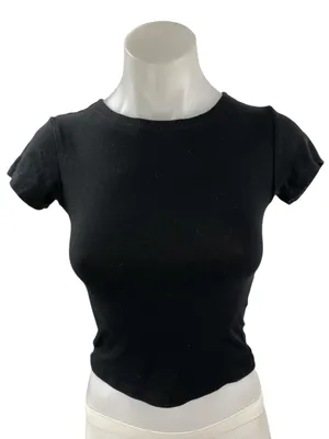 Princess Polly Women's Black Short Sleeve Crew Neck T Shirt Tee Crop Top Size 6 thumbnail 1