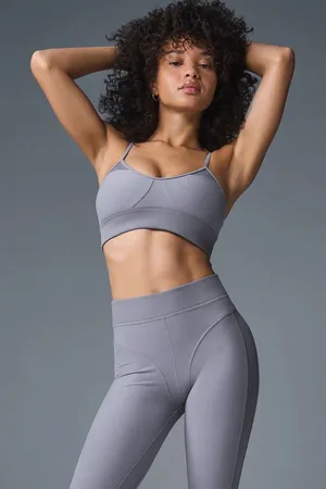 Alo Yoga Alosoft Head Start Sports Bra Fog Gray Size Small Yoga Running thumbnail 1