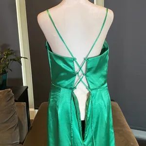 Women’s Green Full Length Prom Dress Criss Cross Straps Leg Slit Size 10 *READ thumbnail 7