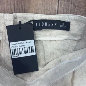 Lioness The Lola Mini Skirt Womens Small Oatmeal Linen Blend Side Slit Retro NWT thumbnail 5