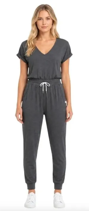 Vuori All Day Jumpsuit Charcoal Heather V Neck Jogger Athleisure Size M thumbnail 1