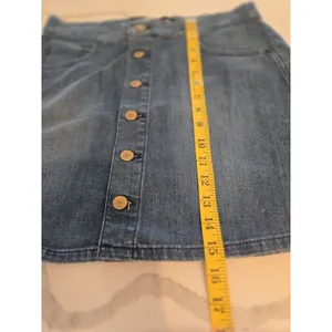 Express Jeans Denim Mini Skirt Button Front Medium Wash High Waist Jean Skirt 8 thumbnail 7
