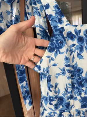 Abercrombie Mille Daphne maxi dress ruffle tiered midi bows cotton floral print tie straps thumbnail 7