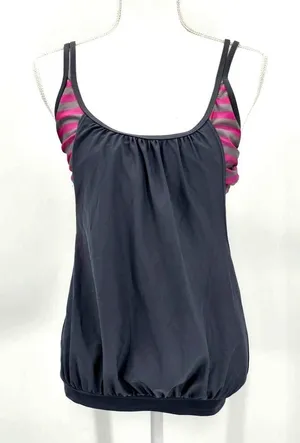 Gray Pink Stripe Tankini‎ Top Bra Swimsuit Swimwear Adjustable Size Medium thumbnail 1