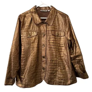 Birch Hill Women‎ Size 1X Button Down Jacket Faux Snake Skin Golden Brown City thumbnail 1