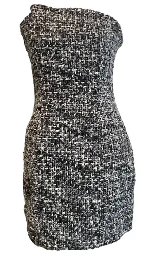Tobi Strapless‎ Mini Dress M Black Grey Tweed Bodycon Fitted Chic Night Out thumbnail 1